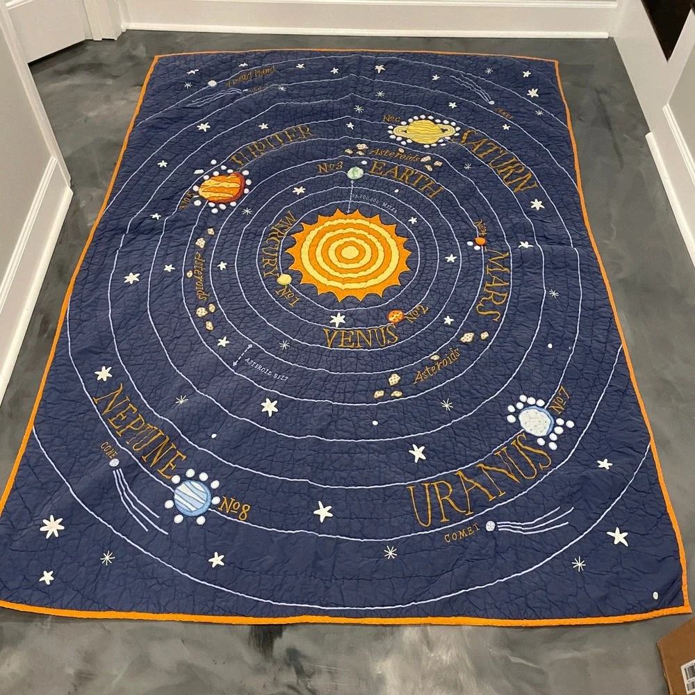 The Land of Nod Kids Solar System Quilt Twin Bedding Set Navy Blue Space 4pc